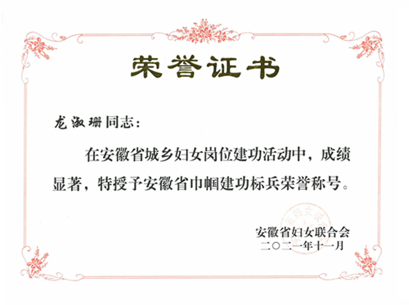 喜報！康明納集團總經理龍淑珊榮獲“安徽省巾幗建功標兵”稱號!